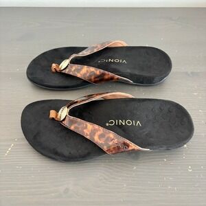 Vionic Sandals Hilda Toe Post 8 Wide Tortoise Shell Orthotic Thong Flip Flop